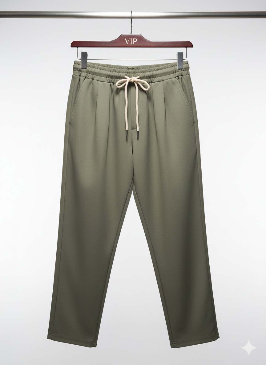 Loose Bottom Baggy Trouser Beige Green