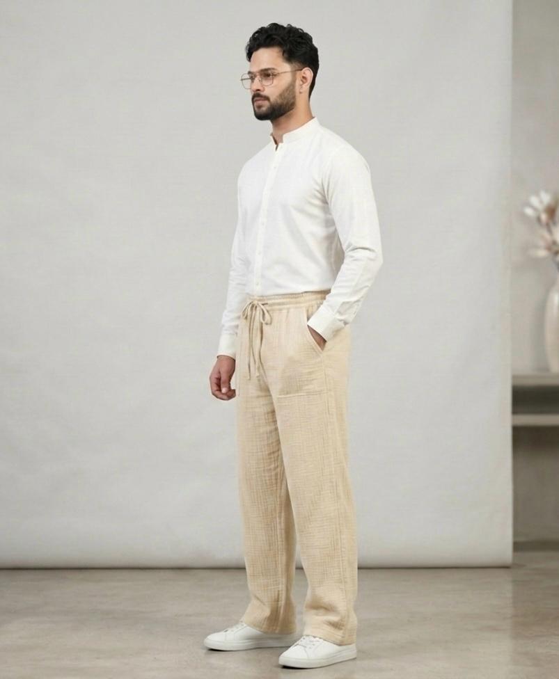 Cream (Zara) Wide Leg Corrugated Linen