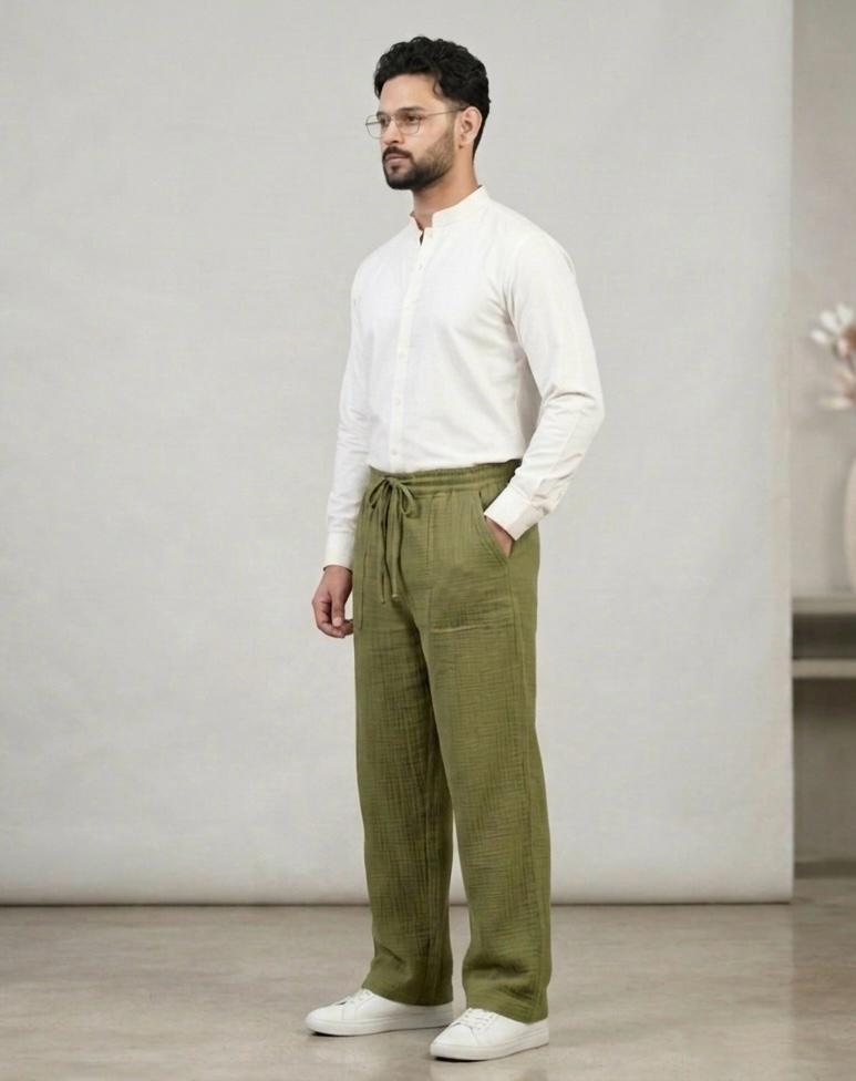 Green (Zara) Wide Leg Corrugated Linen