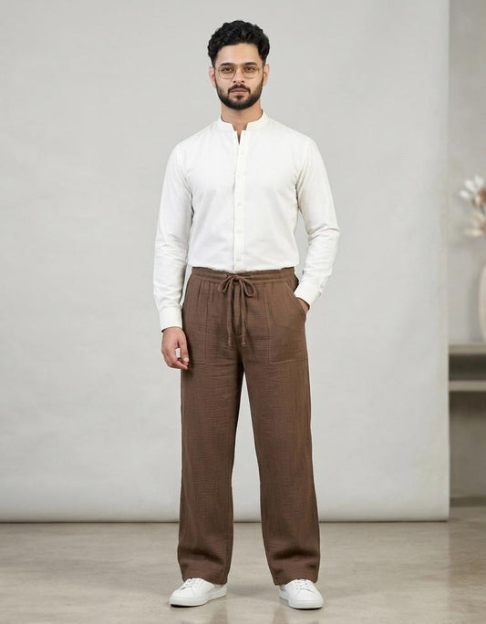 Brown (Zara) Wide Leg Corrugated Linen