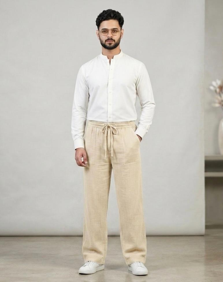 Cream (Zara) Wide Leg Corrugated Linen