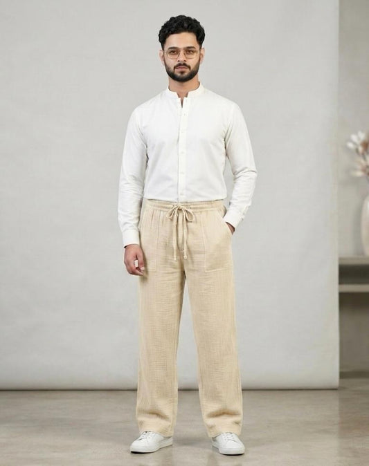 Cream (Zara) Wide Leg Corrugated Linen