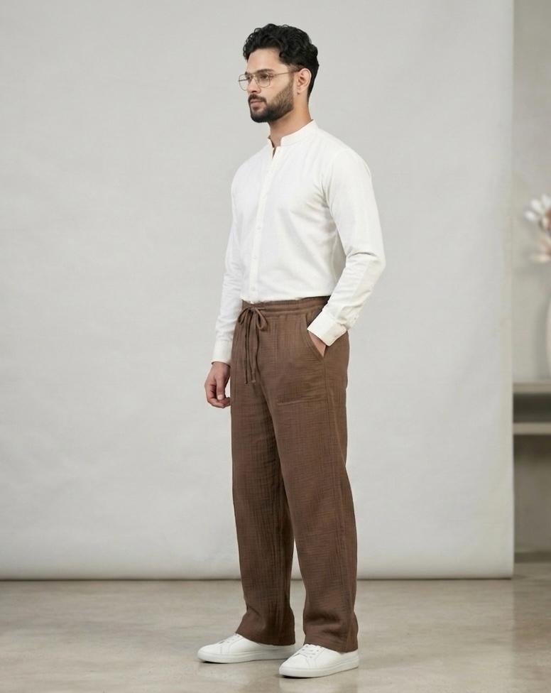 Brown (Zara) Wide Leg Corrugated Linen