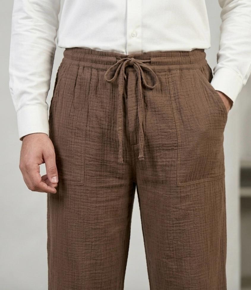Brown (Zara) Wide Leg Corrugated Linen