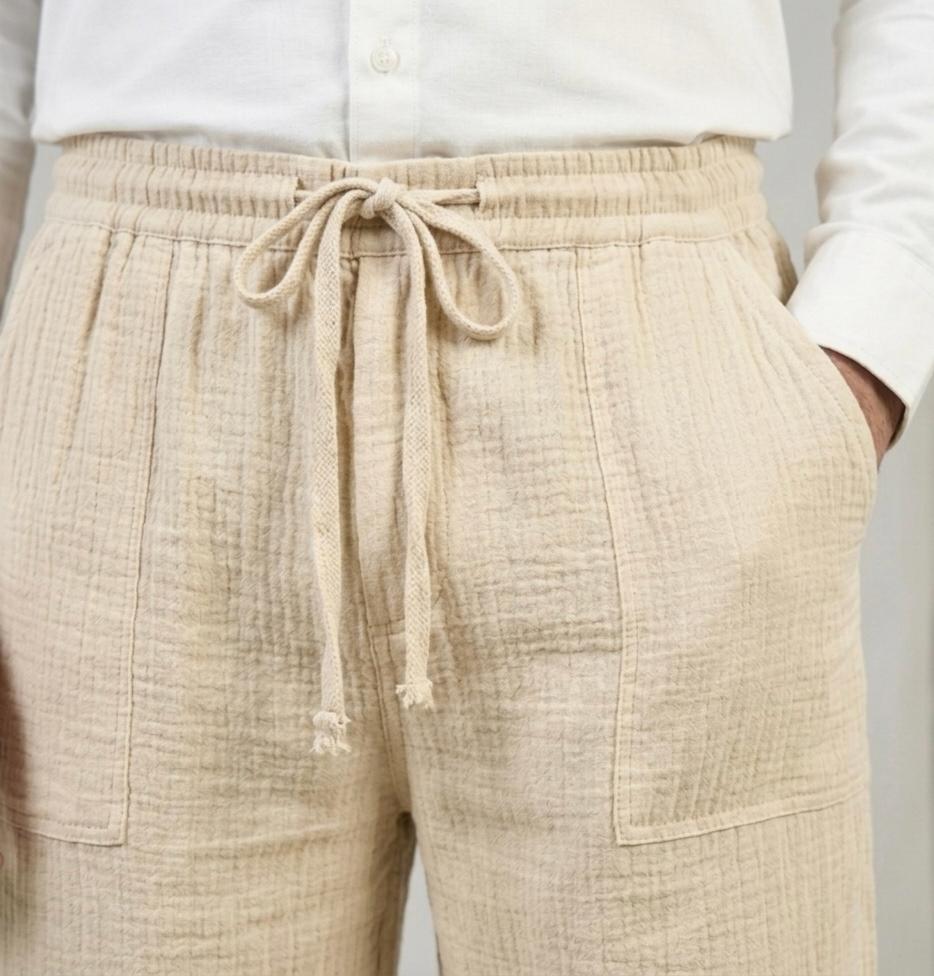 Cream (Zara) Wide Leg Corrugated Linen