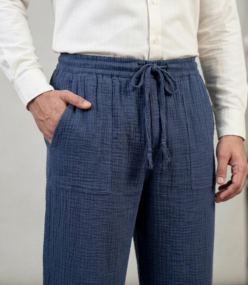 Navy (Zara) Wide Leg Corrugated Linen