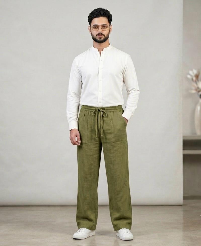 Green (Zara) Wide Leg Corrugated Linen