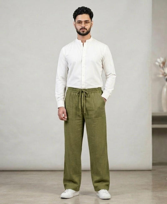 Green (Zara) Wide Leg Corrugated Linen