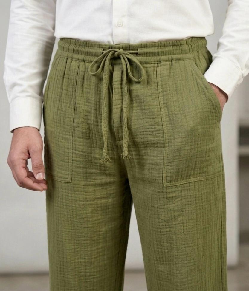 Green (Zara) Wide Leg Corrugated Linen