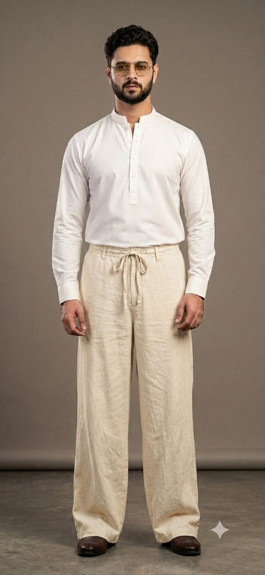 Beige (Zara) Wide Leg Linen Trouser